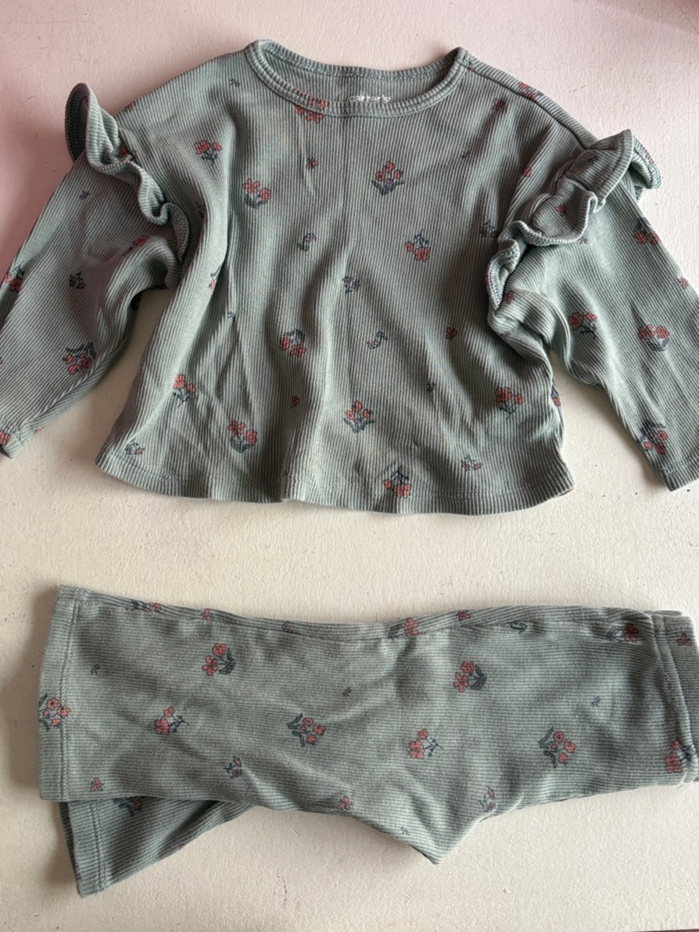 Carter's Sage Green Floral Ruffle Matching Set